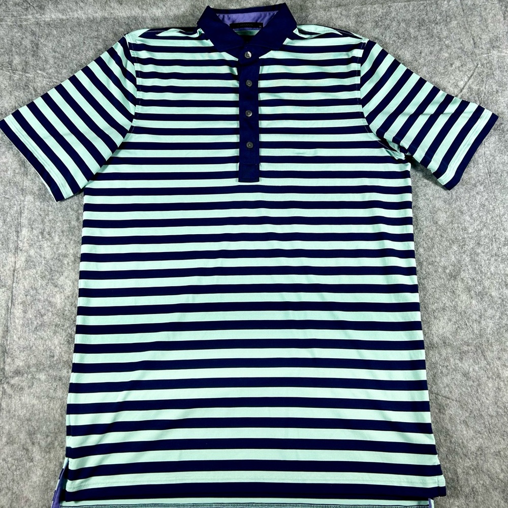Greyson Polo Green Blue Striped Men’s Size Medium EUC